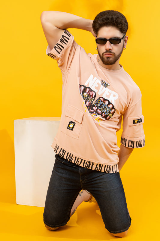 Men Oversized Round Neck Drop Shoulder Printed Cotton Lycra T-Shirt