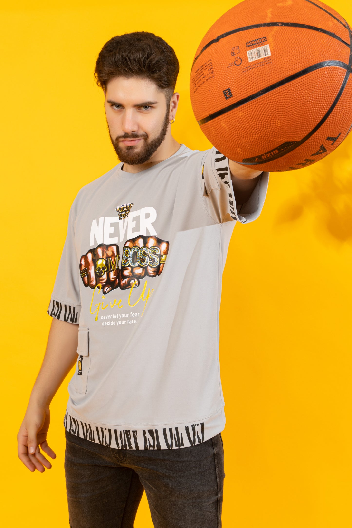 Men Oversized Round Neck Drop Shoulder Printed Cotton Lycra T-Shirt