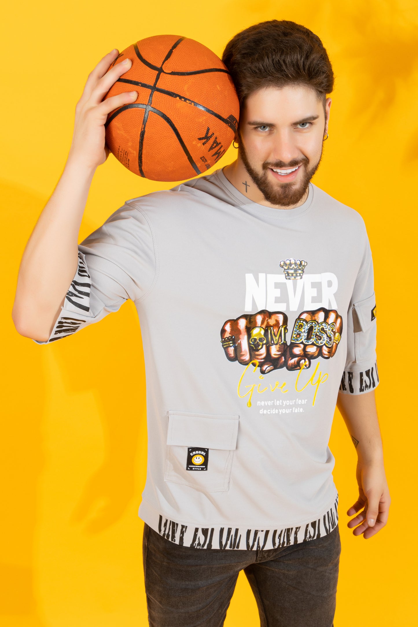 Men Oversized Round Neck Drop Shoulder Printed Cotton Lycra T-Shirt