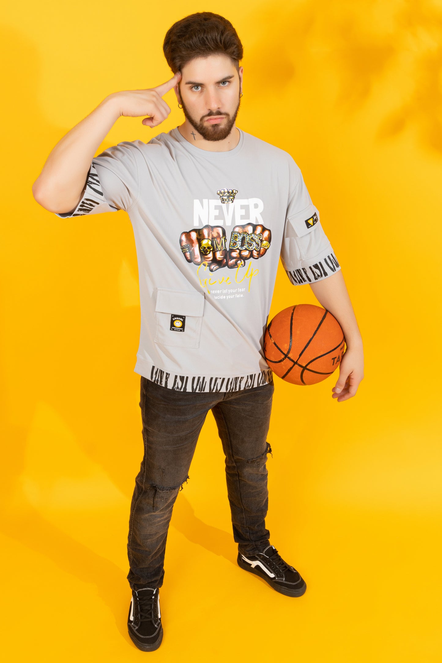 Men Oversized Round Neck Drop Shoulder Printed Cotton Lycra T-Shirt