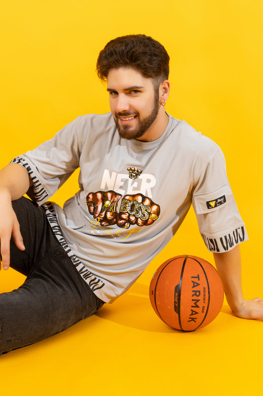 Men Oversized Round Neck Drop Shoulder Printed Cotton Lycra T-Shirt