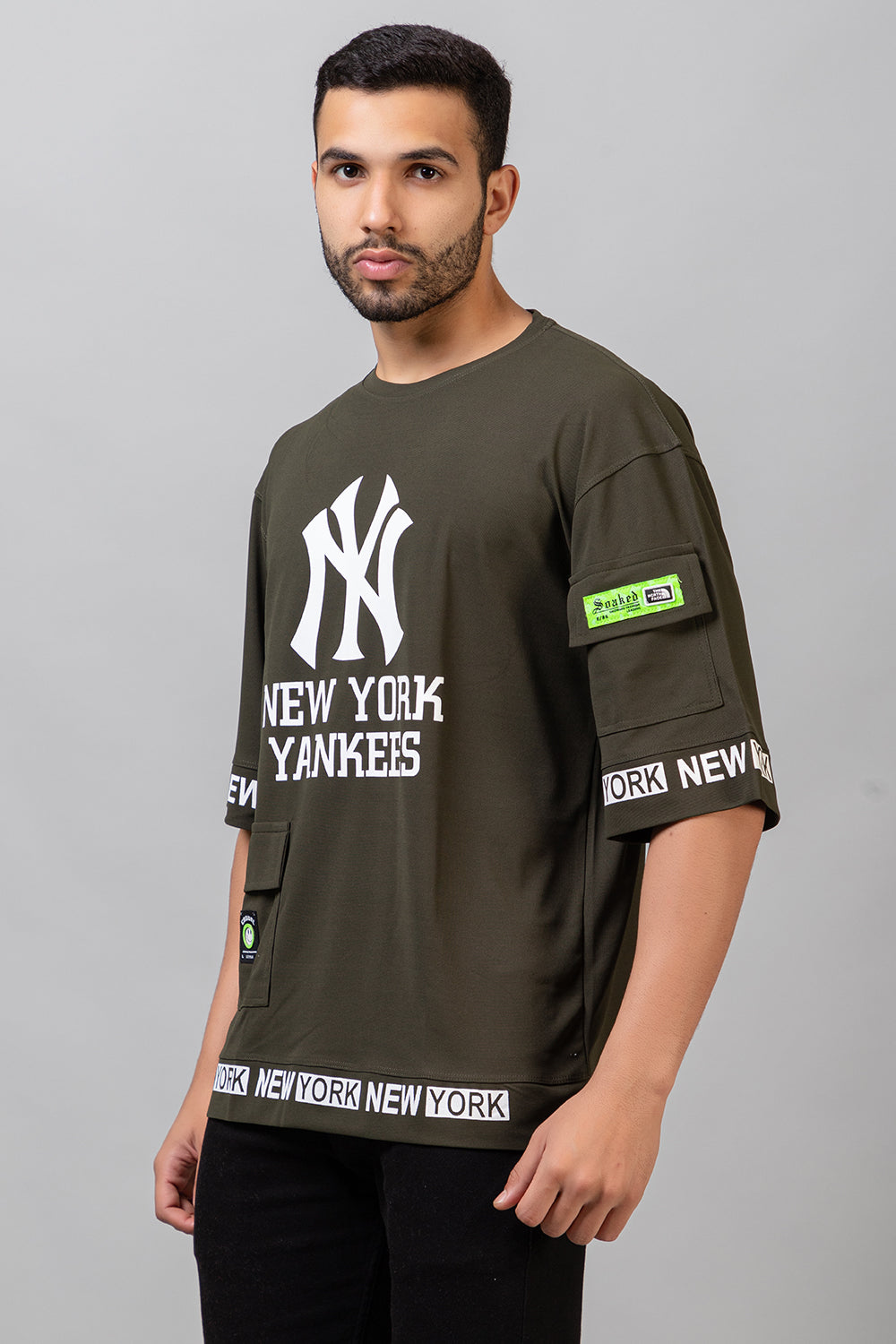 Men's Printed Round Neck Oversized Drop Shoulder Honeycomb T-Shirt