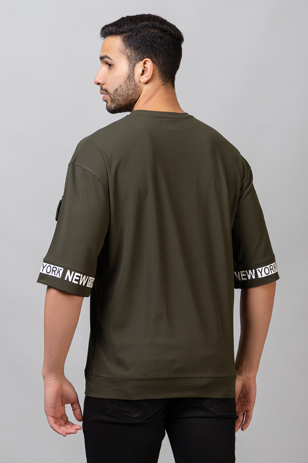 Men's Printed Round Neck Oversized Drop Shoulder Honeycomb T-Shirt