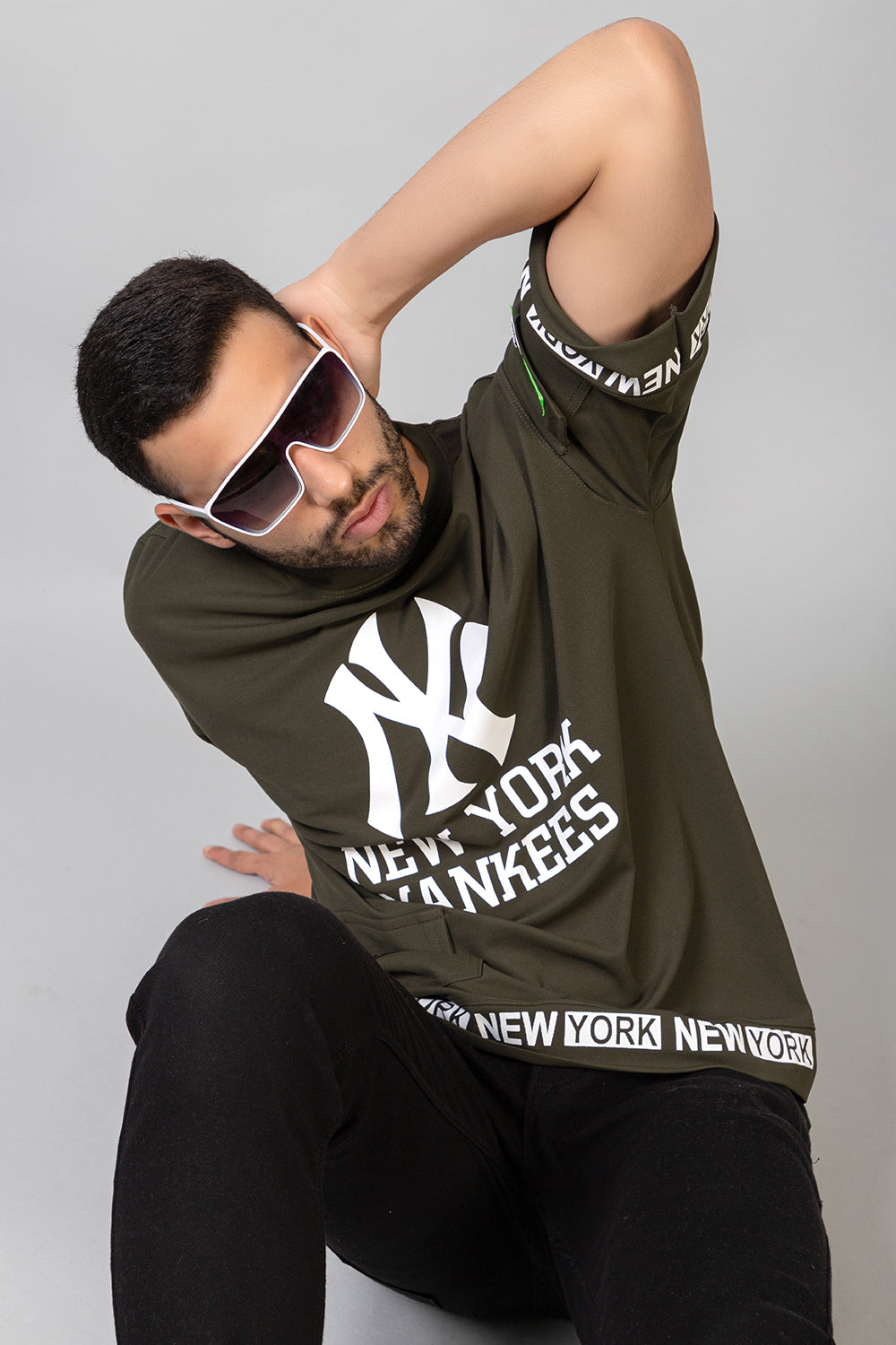 Men's Printed Round Neck Oversized Drop Shoulder Honeycomb T-Shirt