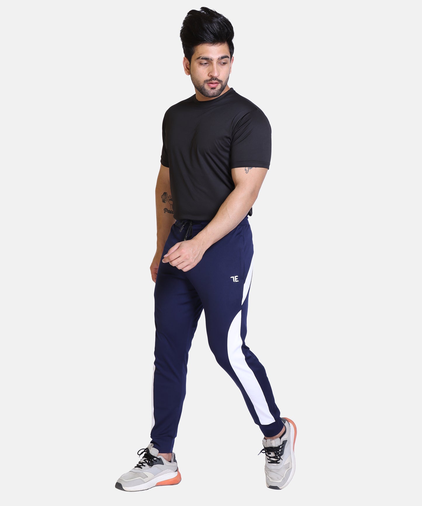 Mens Solid Navy Cotton Lycra Joggers