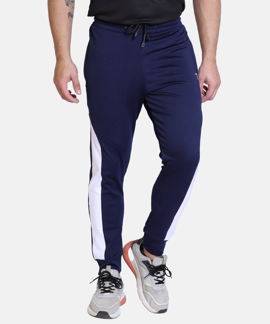 Mens Solid Navy Cotton Lycra Joggers