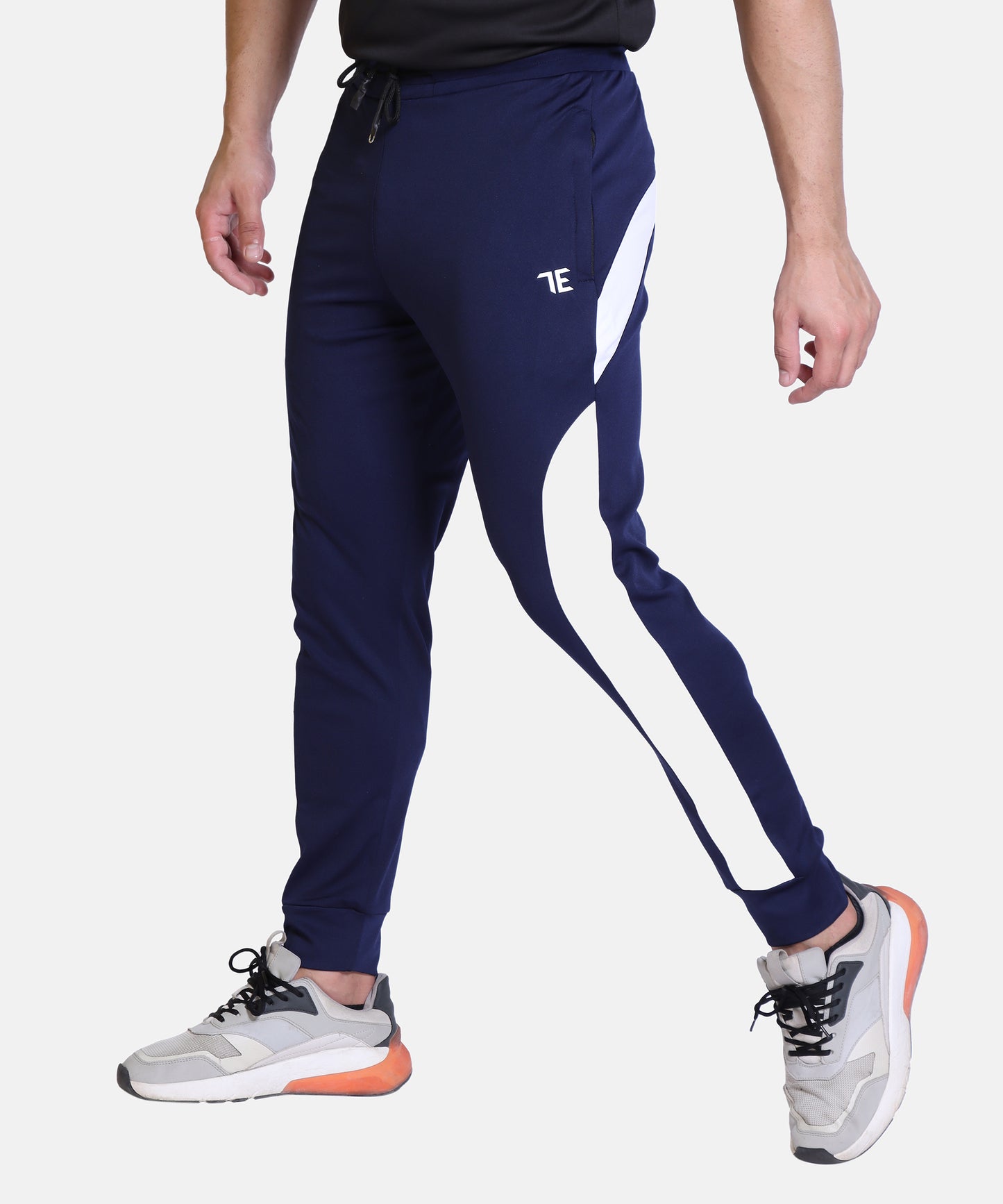 Mens Solid Navy Cotton Lycra Joggers