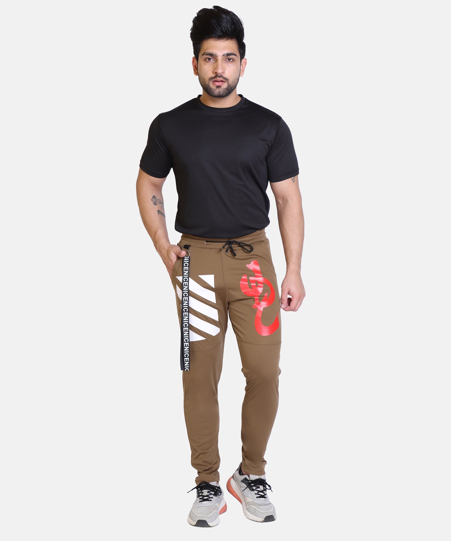 Stylish And Comfortable Full Length Red White Printed Cotton Lycra Lower For Mens