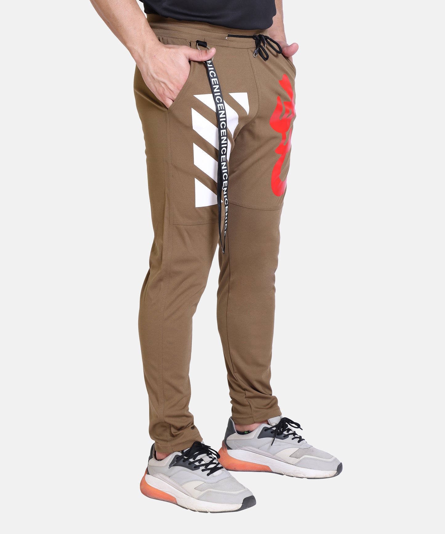 Stylish And Comfortable Full Length Red White Printed Cotton Lycra Lower For Mens