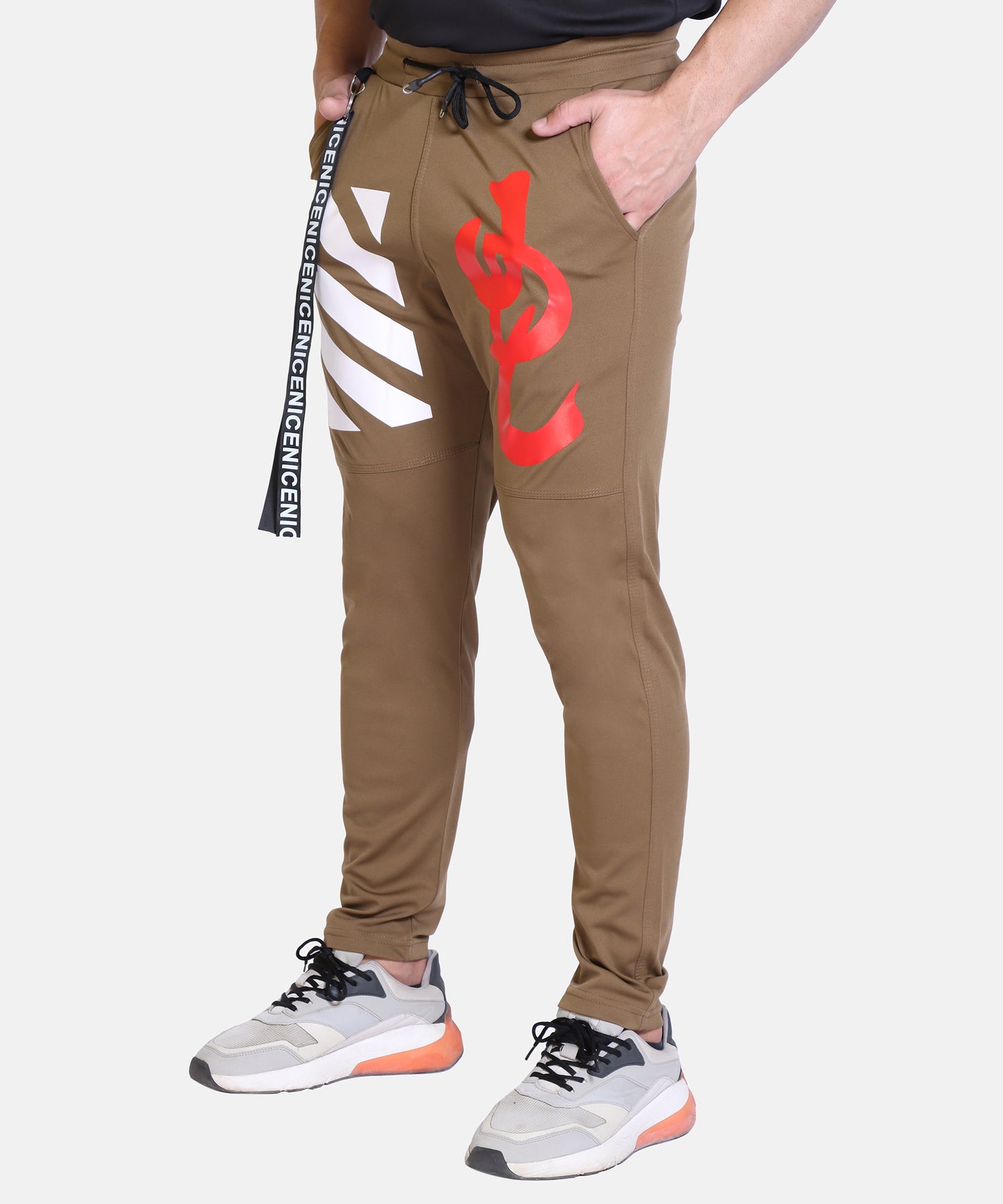 Stylish And Comfortable Full Length Red White Printed Cotton Lycra Lower For Mens