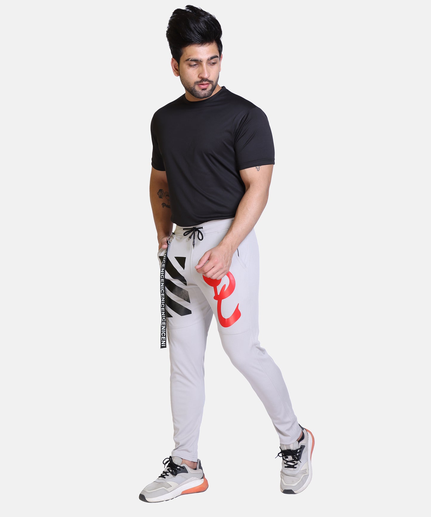 Stylish And Comfortable Full Length Red White Printed Cotton Lycra Lower For Mens
