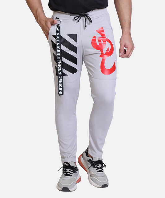 Stylish And Comfortable Full Length Red White Printed Cotton Lycra Lower For Mens