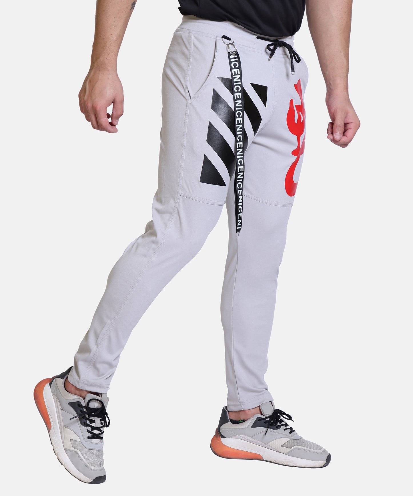 Stylish And Comfortable Full Length Red White Printed Cotton Lycra Lower For Mens