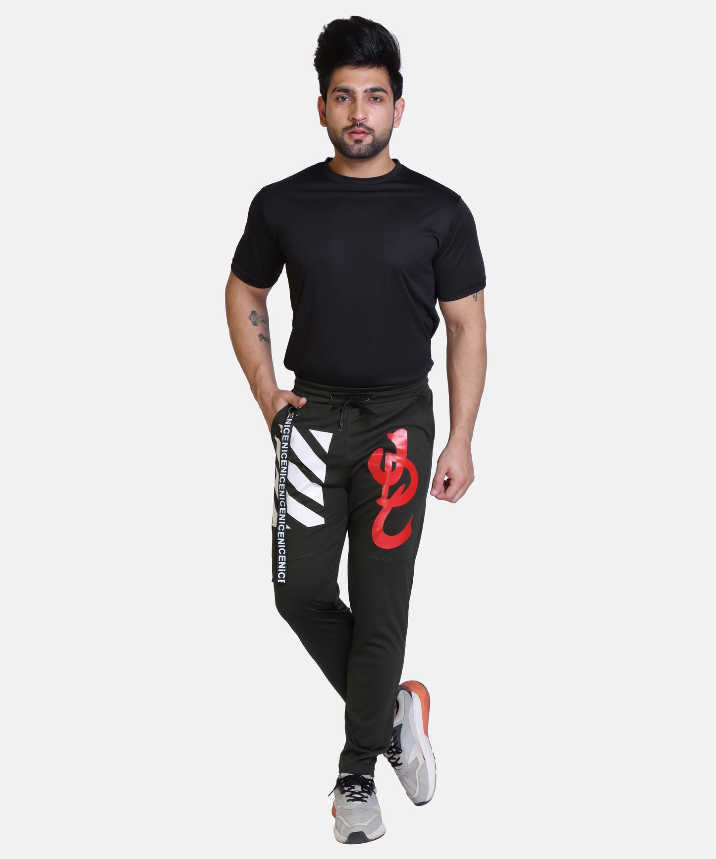 Stylish And Comfortable Full Length Red White Printed Cotton Lycra Lower For Mens
