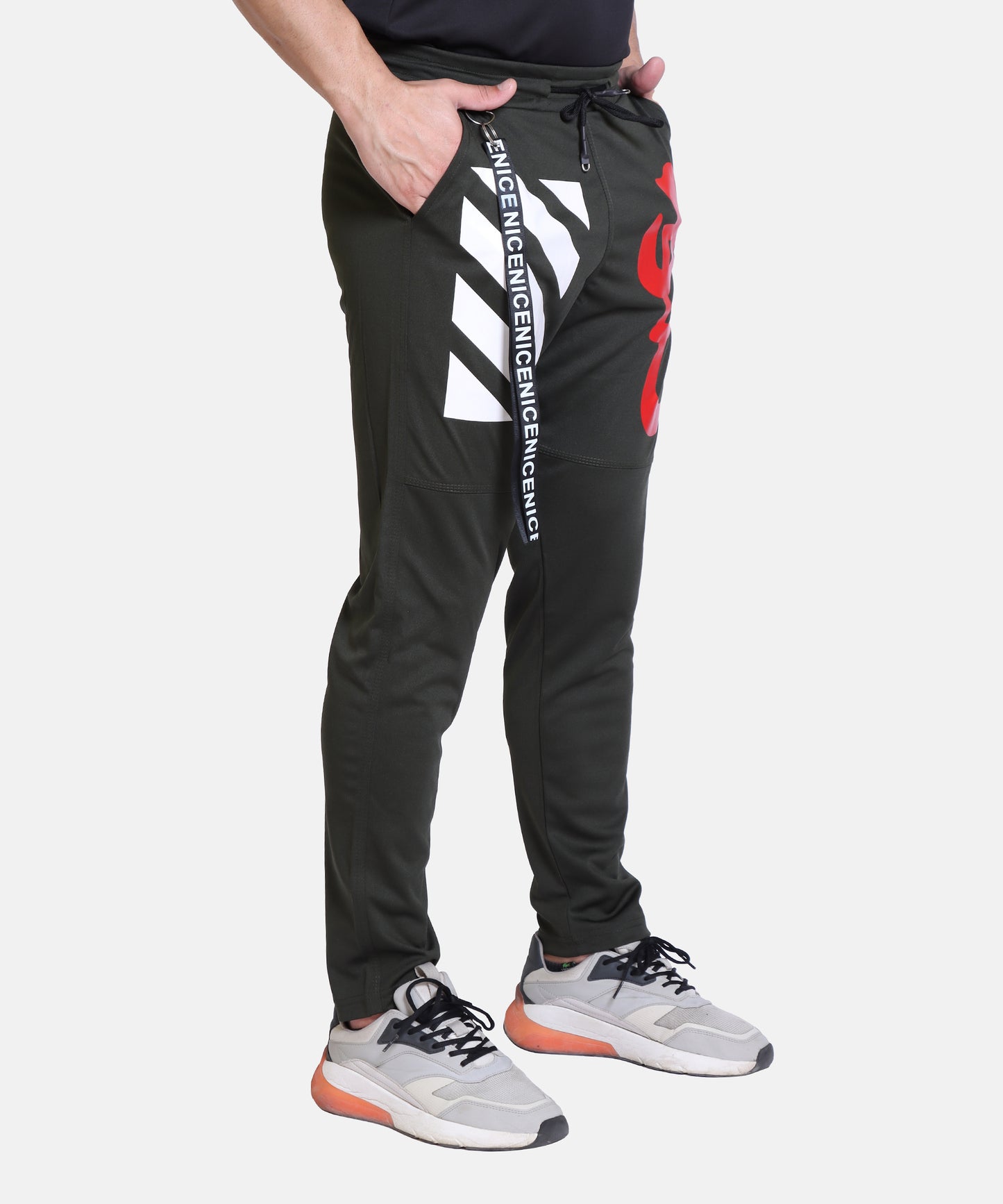 Stylish And Comfortable Full Length Red White Printed Cotton Lycra Lower For Mens