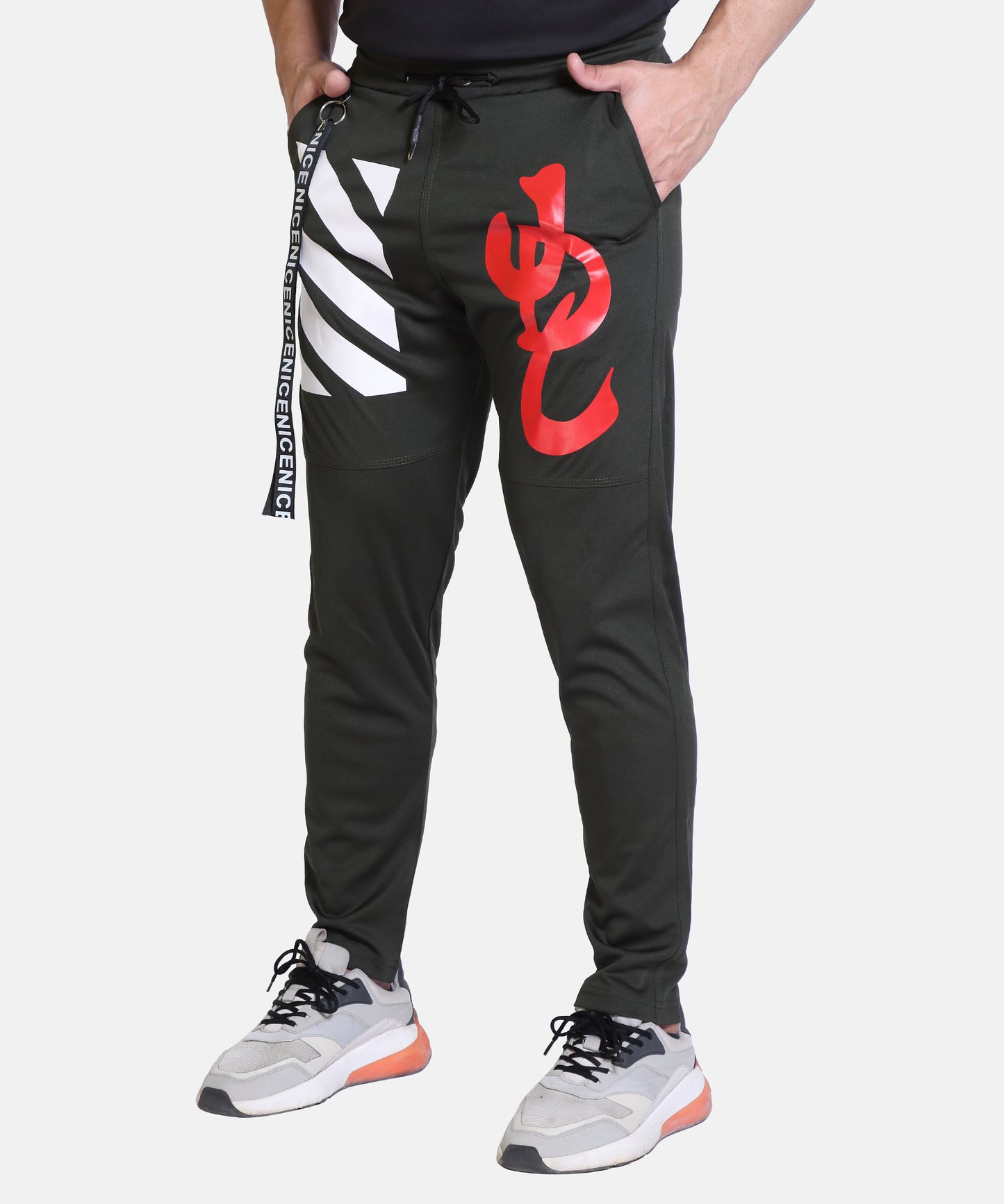 Stylish And Comfortable Full Length Red White Printed Cotton Lycra Lower For Mens