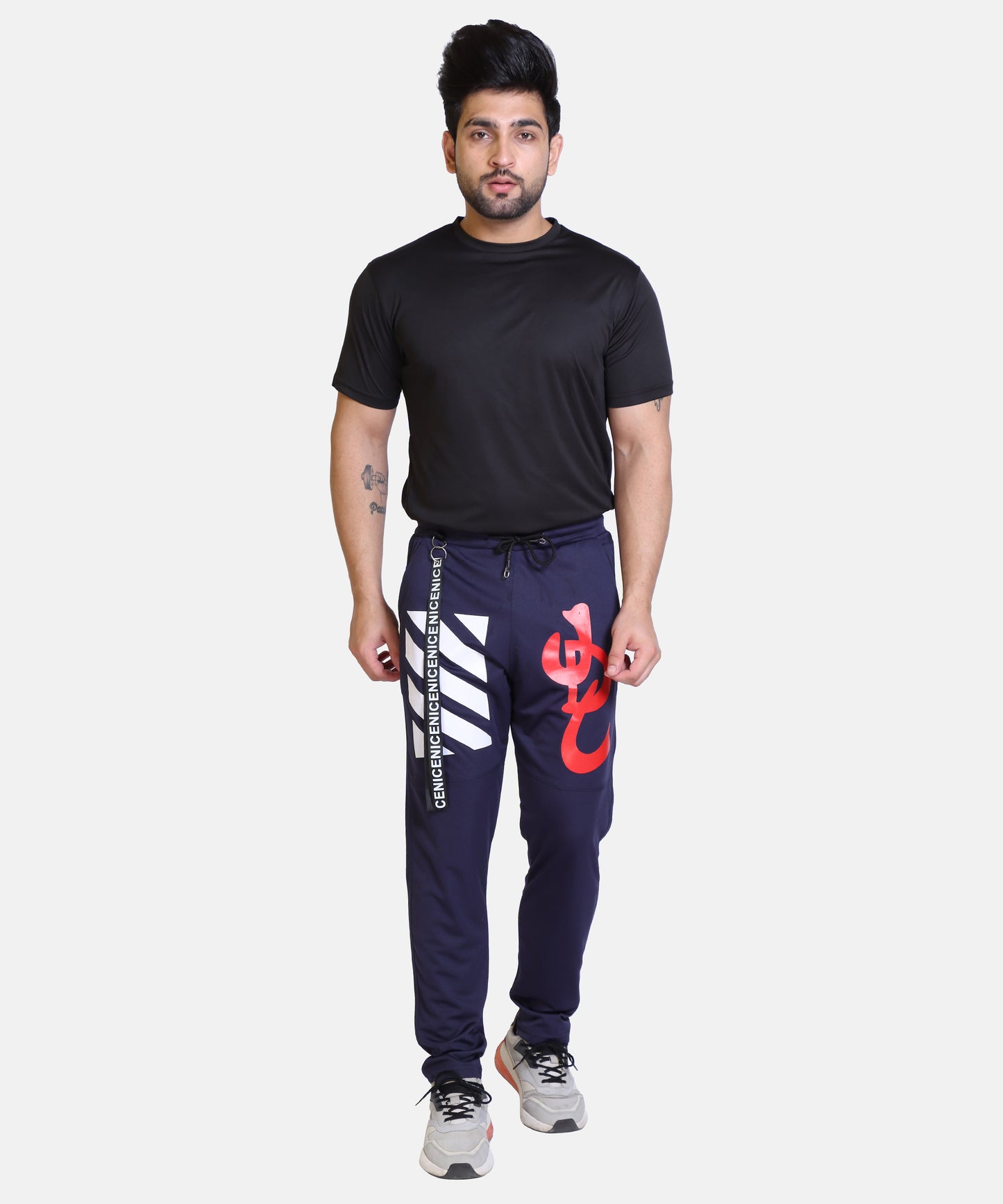 Stylish And Comfortable Full Length Red White Printed Cotton Lycra Lower For Mens