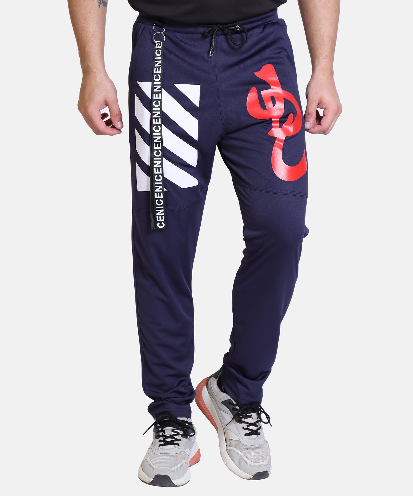 Stylish And Comfortable Full Length Red White Printed Cotton Lycra Lower For Mens