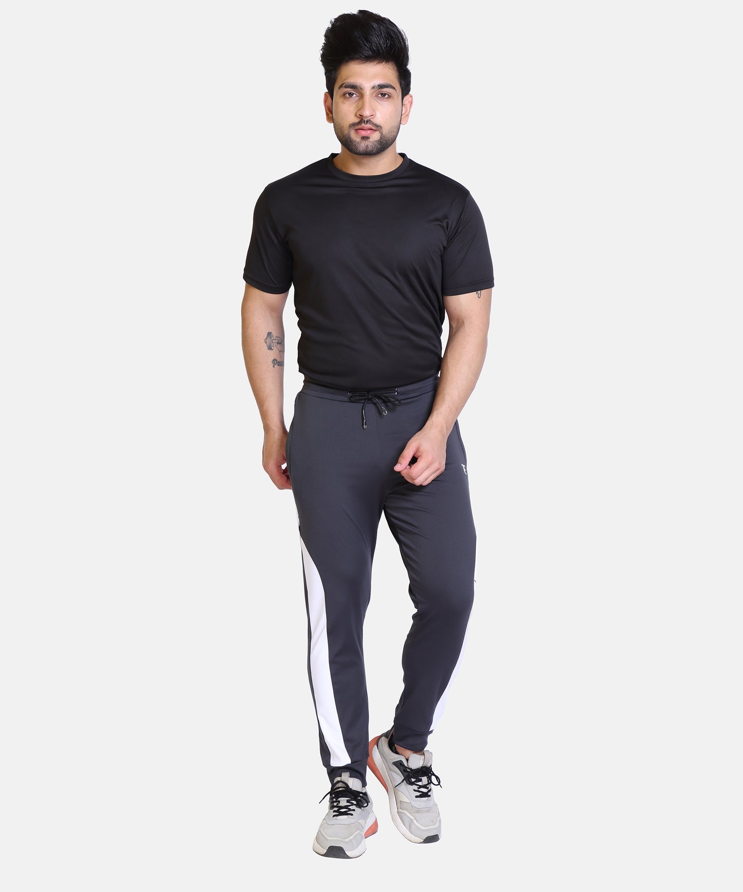 Mens Solid Dark Grey Cotton Lycra Joggers