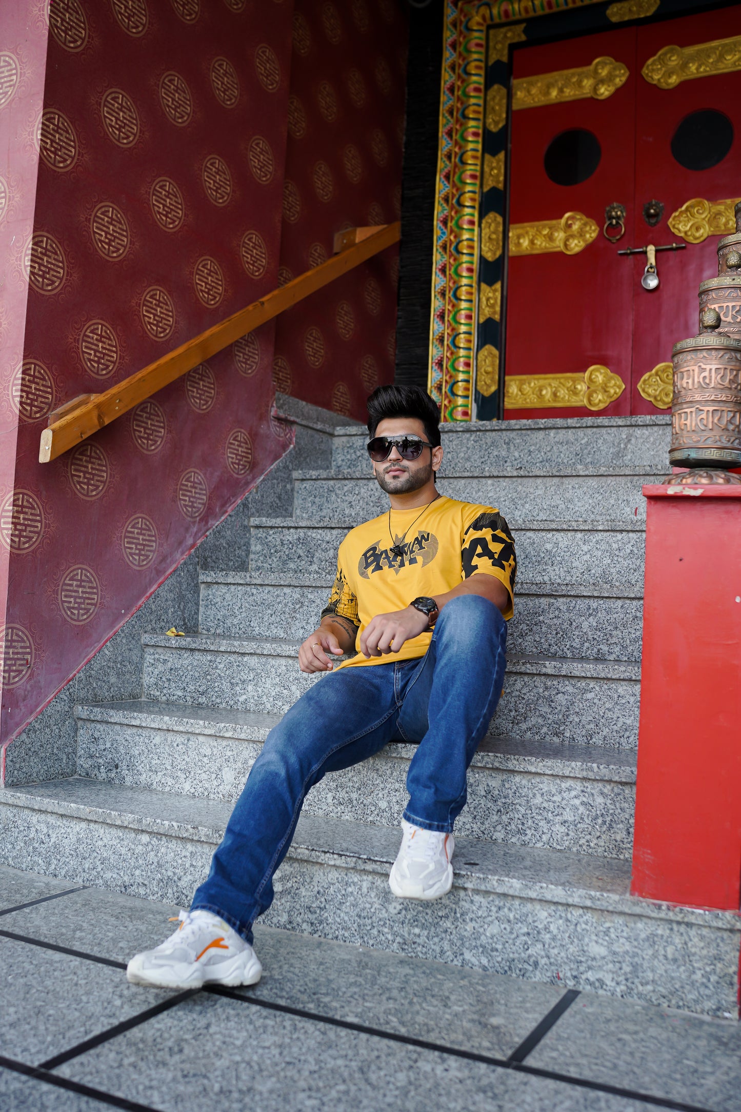 Men Oversized Round Neck Drop Shoulder Printed Cotton T-Shirt