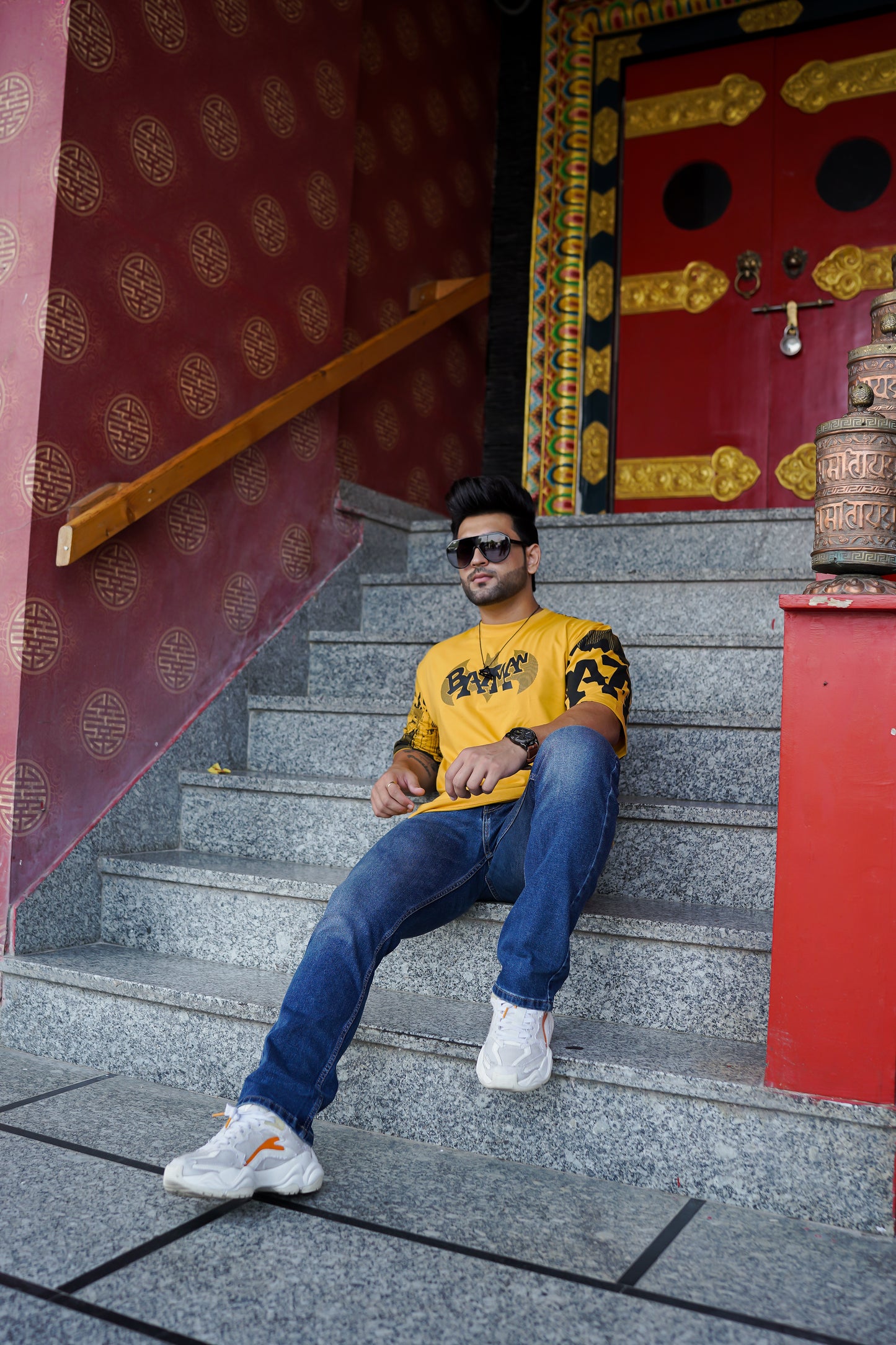 Men Oversized Round Neck Drop Shoulder Printed Cotton T-Shirt