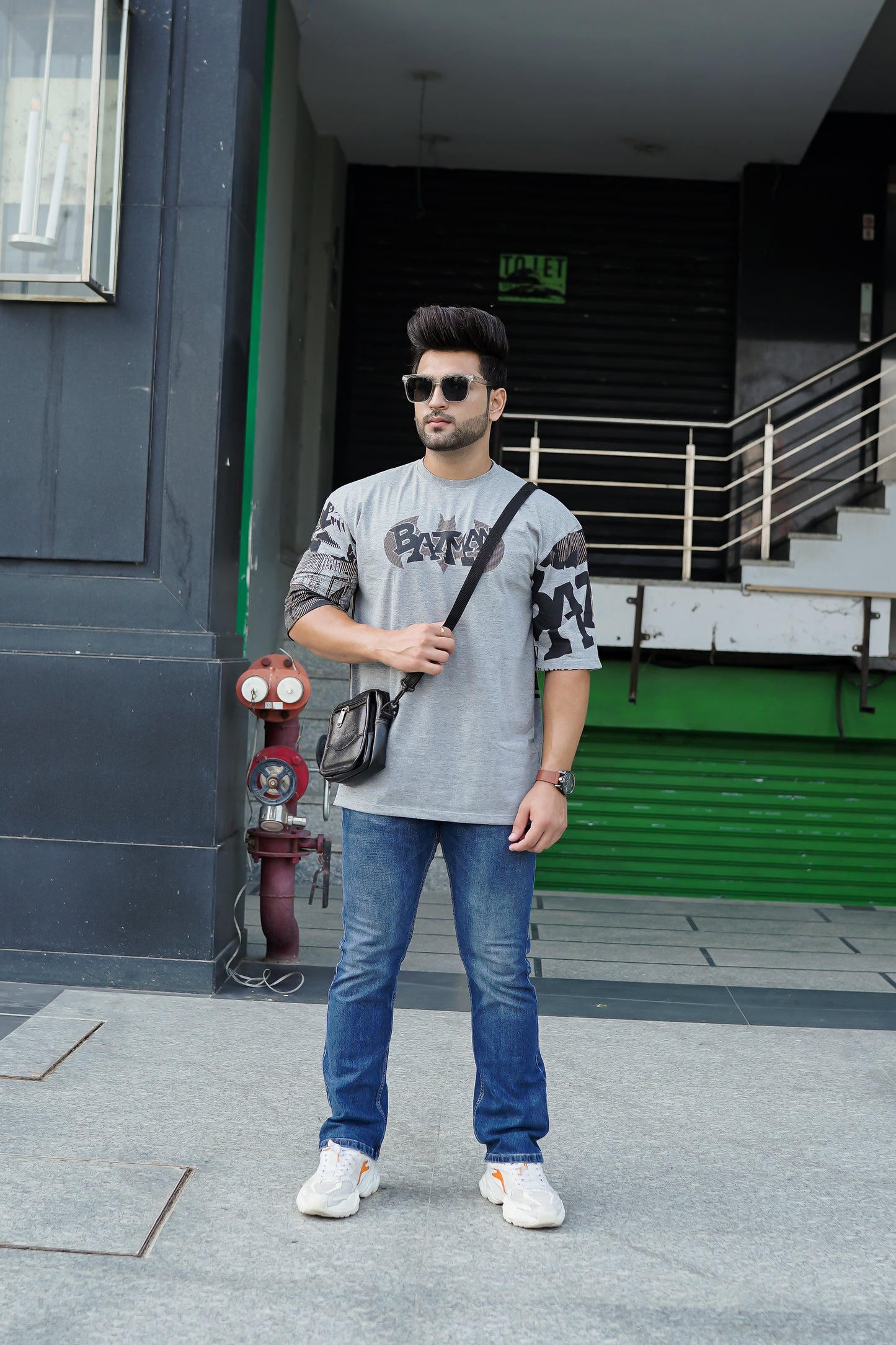 Men Oversized Round Neck Drop Shoulder Printed Cotton T-Shirt