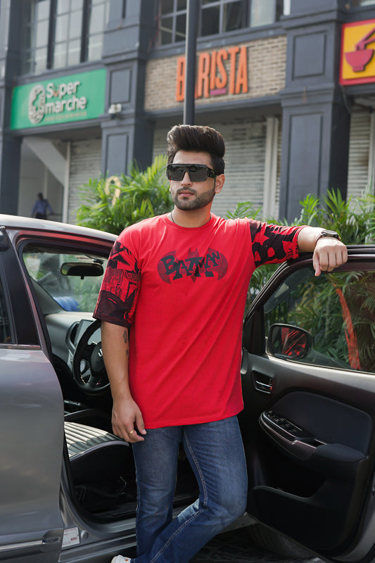 Men Oversized Round Neck Drop Shoulder Printed Cotton T-Shirt