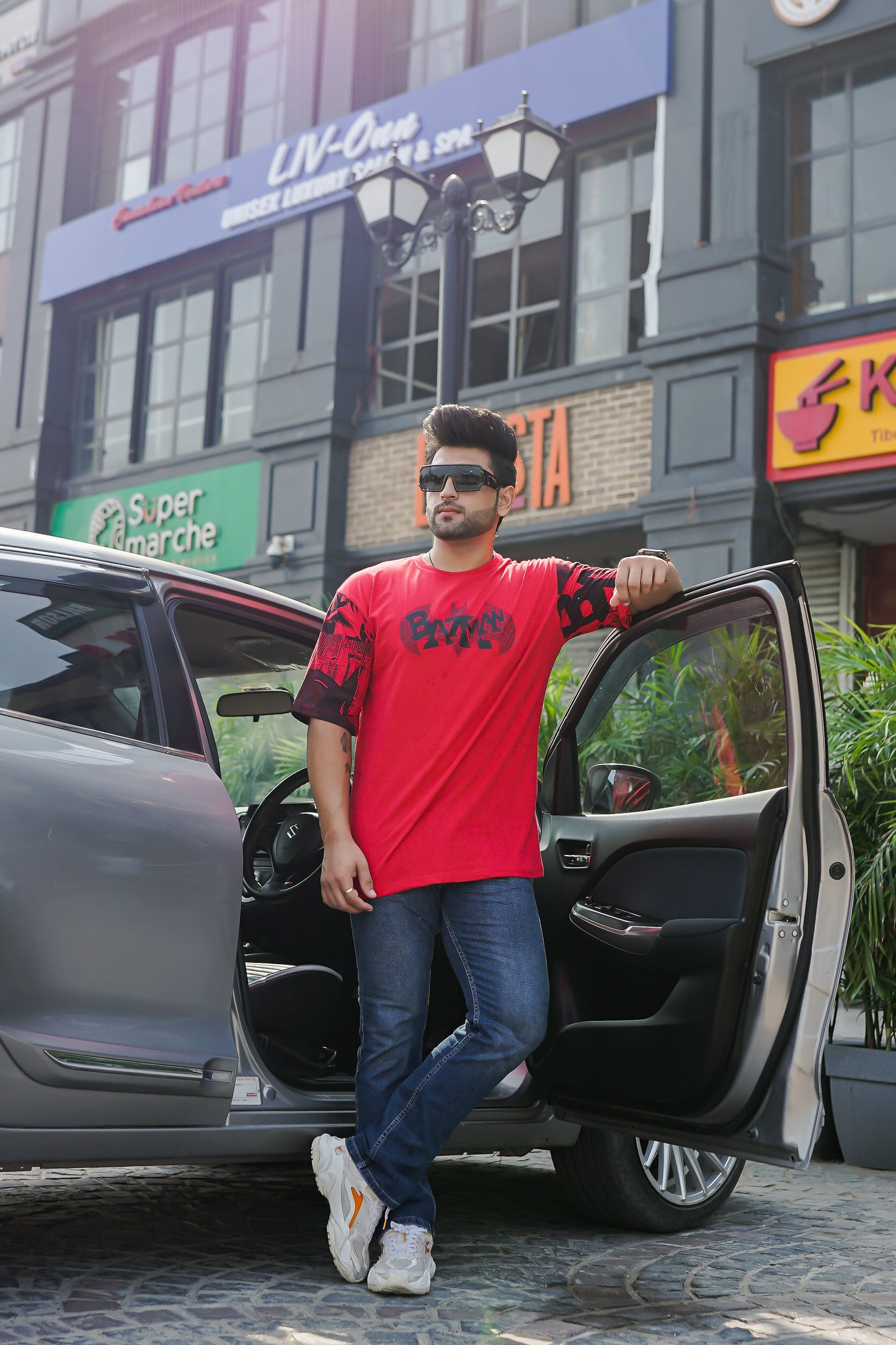 Men Oversized Round Neck Drop Shoulder Printed Cotton T-Shirt