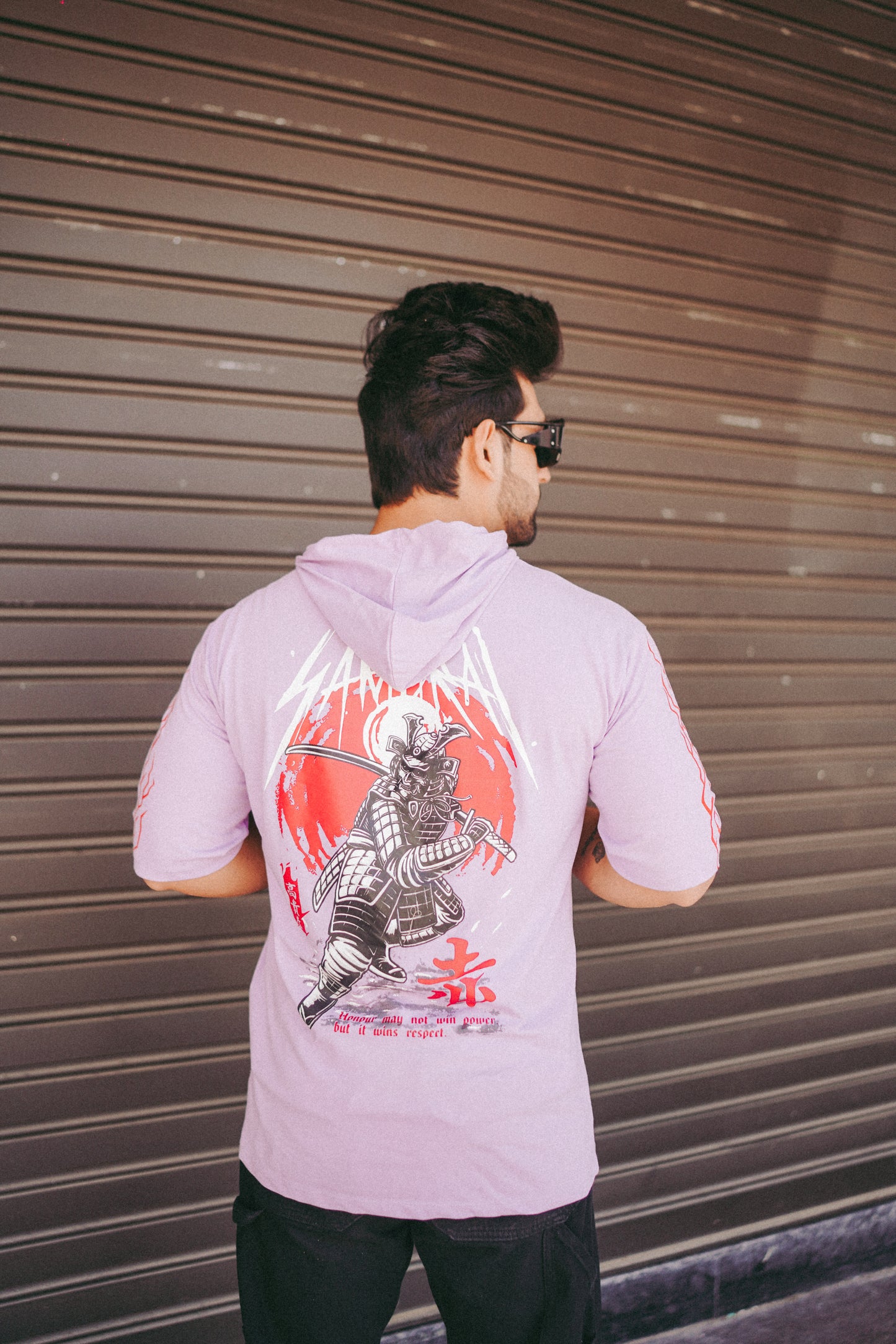 Men Oversized Hooded Neck Drop Shoulder Printed Cotton T-Shirt