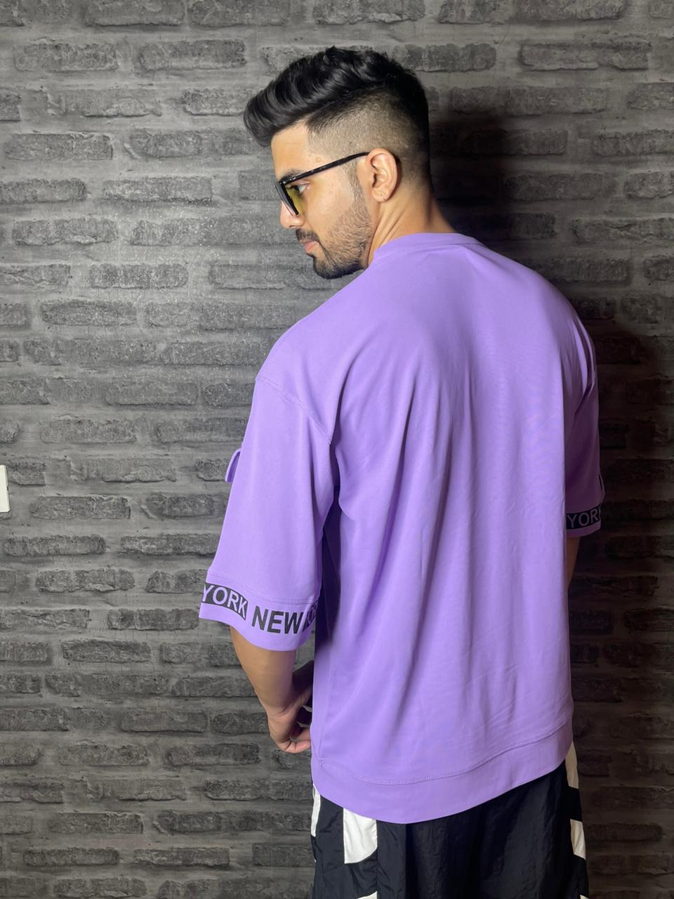 Men's Printed Round Neck Oversized Drop Shoulder Honeycomb T-Shirt