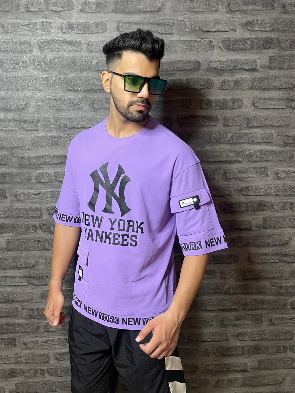 Men's Printed Round Neck Oversized Drop Shoulder Honeycomb T-Shirt