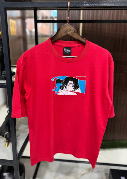 Itachi Uchiha Akatsuki Naruto T-Shirt | Anime Graphic Tee for Men & Women | Red Cotton Oversized Streetwear