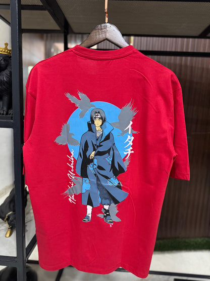 Itachi Uchiha Akatsuki Naruto T-Shirt | Anime Graphic Tee for Men & Women | Red Cotton Oversized Streetwear