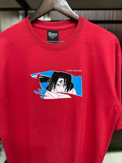 Itachi Uchiha Akatsuki Naruto T-Shirt | Anime Graphic Tee for Men & Women | Red Cotton Oversized Streetwear