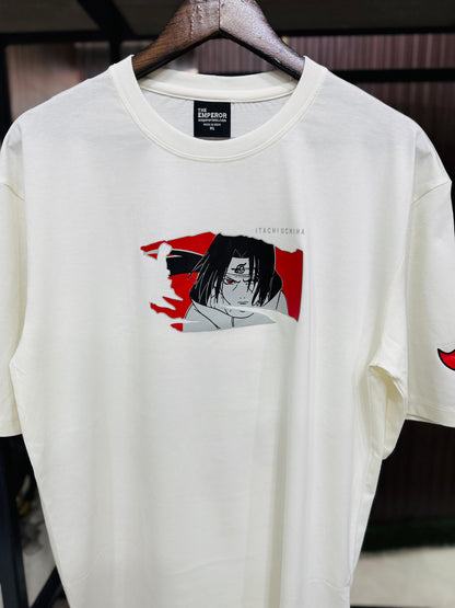 Itachi Uchiha Akatsuki Naruto T-Shirt | Anime Graphic Tee for Men & Women | White Cotton Oversized Streetwear