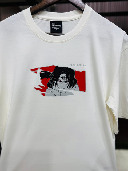 Itachi Uchiha Akatsuki Naruto T-Shirt | Anime Graphic Tee for Men & Women | White Cotton Oversized Streetwear