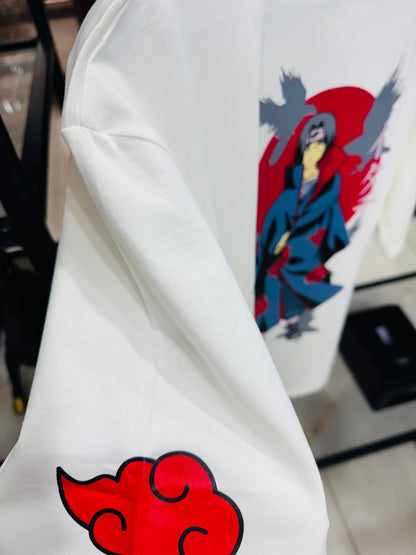 Itachi Uchiha Akatsuki Naruto T-Shirt | Anime Graphic Tee for Men & Women | White Cotton Oversized Streetwear