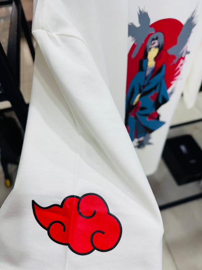 Itachi Uchiha Akatsuki Naruto T-Shirt | Anime Graphic Tee for Men & Women | White Cotton Oversized Streetwear