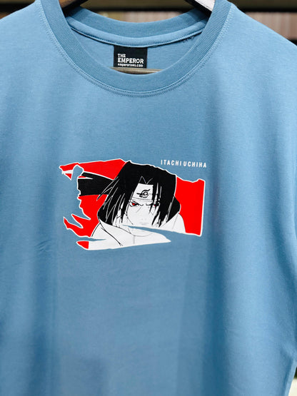 Itachi Uchiha Akatsuki Naruto T-Shirt | Anime Graphic Tee for Men & Women | Blue Cotton Oversized Streetwear