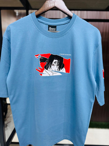 Itachi Uchiha Akatsuki Naruto T-Shirt | Anime Graphic Tee for Men & Women | Blue Cotton Oversized Streetwear