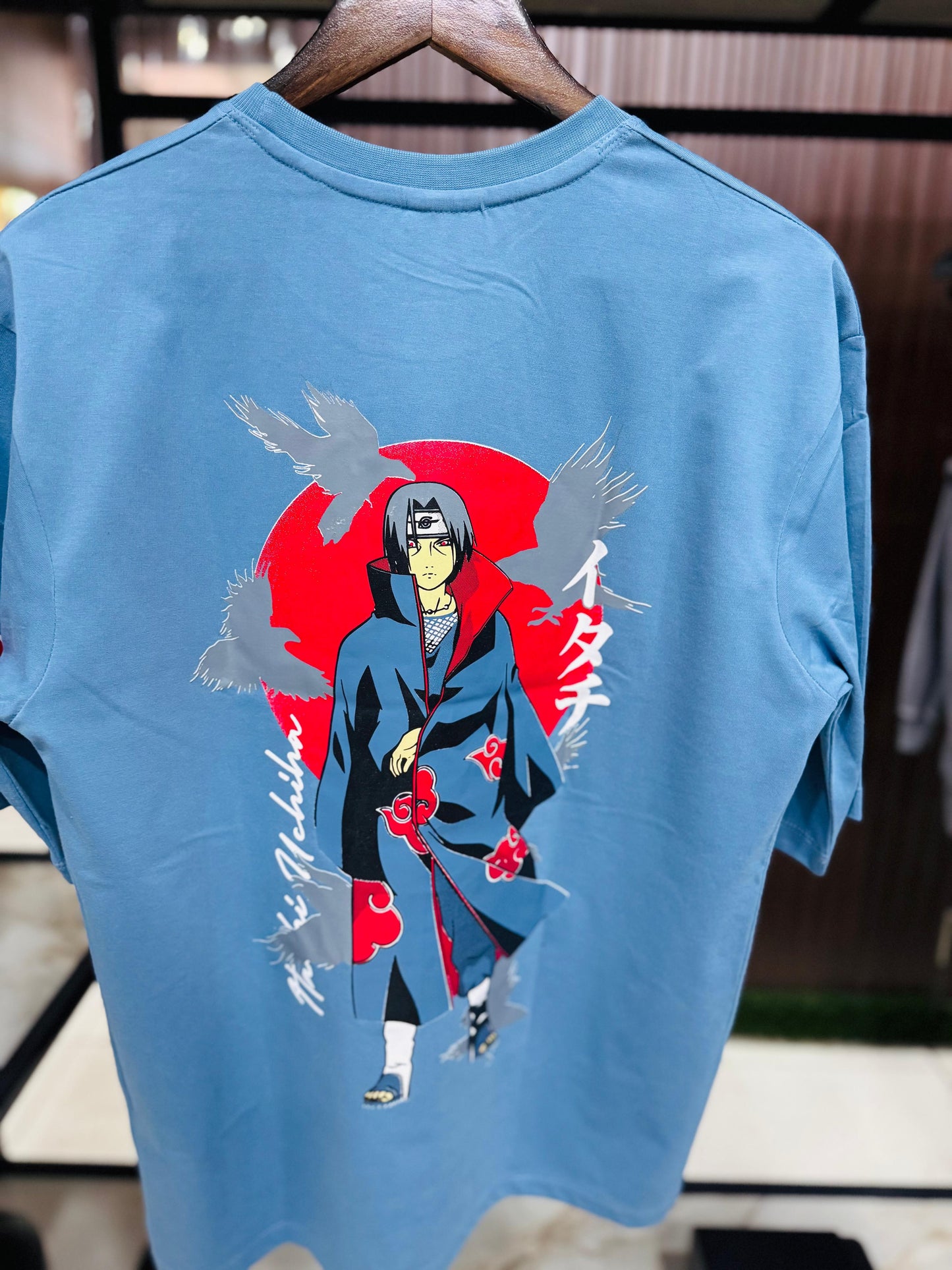Itachi Uchiha Akatsuki Naruto T-Shirt | Anime Graphic Tee for Men & Women | Blue Cotton Oversized Streetwear