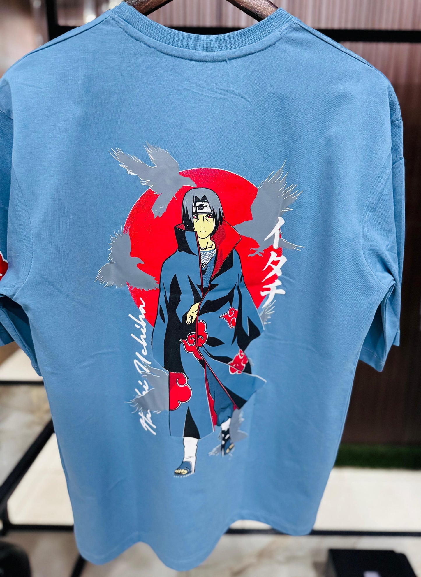 Itachi Uchiha Akatsuki Naruto T-Shirt | Anime Graphic Tee for Men & Women | Blue Cotton Oversized Streetwear