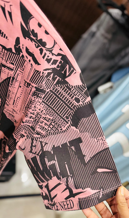 Men Oversized Round Neck Drop Shoulder Printed Cotton T-Shirt