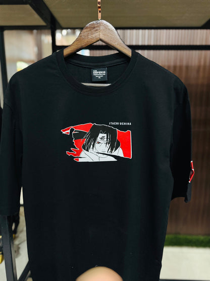 Itachi Uchiha Akatsuki Naruto T-Shirt | Anime Graphic Tee for Men & Women | Black Cotton Oversized Streetwear