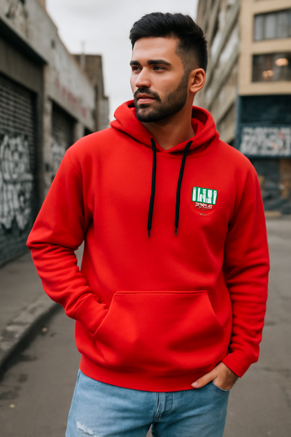 Red Color Back Printed Hooded 2 Thread Cotton Fleece Sweatshirt For Men