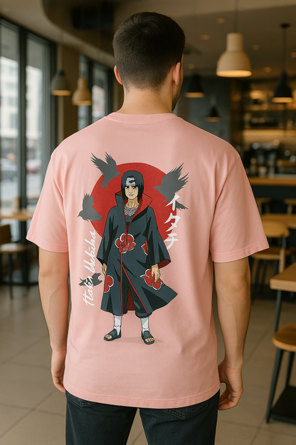 Itachi Uchiha Akatsuki Naruto T-Shirt | Anime Graphic Tee for Men & Women | Pink Cotton Oversized Streetwear