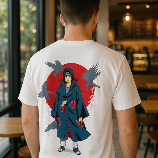 Itachi Uchiha Akatsuki Naruto T-Shirt | Anime Graphic Tee for Men & Women | White Cotton Oversized Streetwear