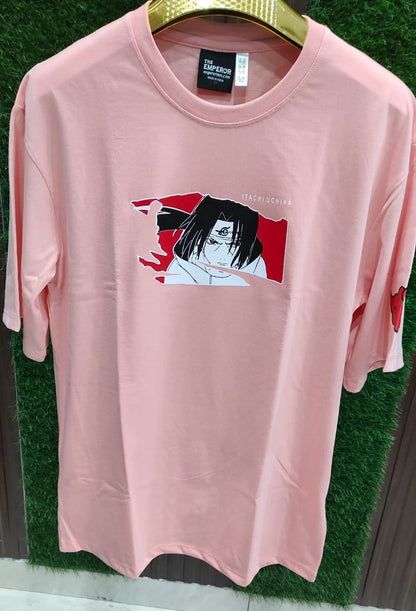 Itachi Uchiha Akatsuki Naruto T-Shirt | Anime Graphic Tee for Men & Women | Pink Cotton Oversized Streetwear