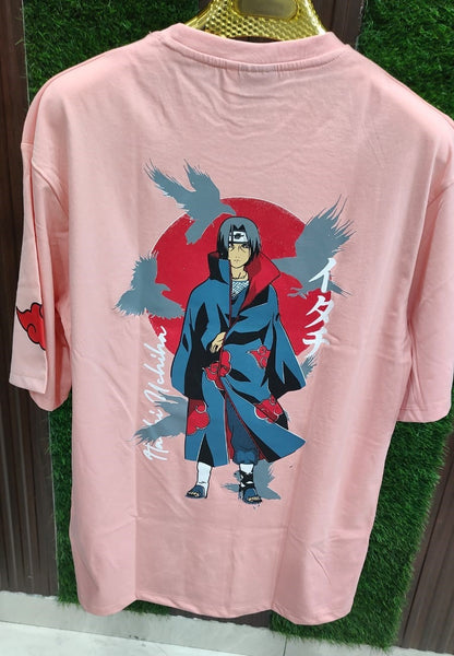 Itachi Uchiha Akatsuki Naruto T-Shirt | Anime Graphic Tee for Men & Women | Pink Cotton Oversized Streetwear